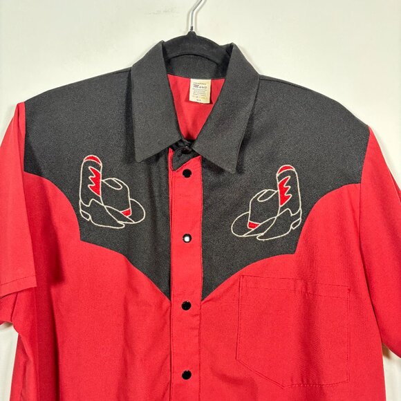 Vintage Western Button Shirt Embroidered Cowboy Cowgirl Rodeo Red Size Large - Picture 3 of 6